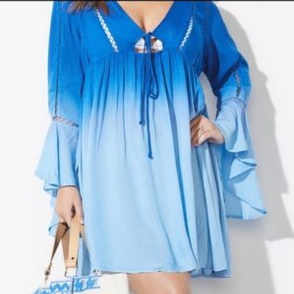 Swimsuits For All Other - Swimsuits for All Blue Ombre Trumpet Sleeve Coverup 6/8